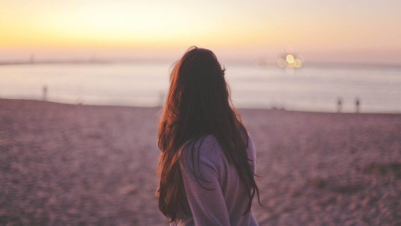 sunset, woman, beach, impostor syndrome