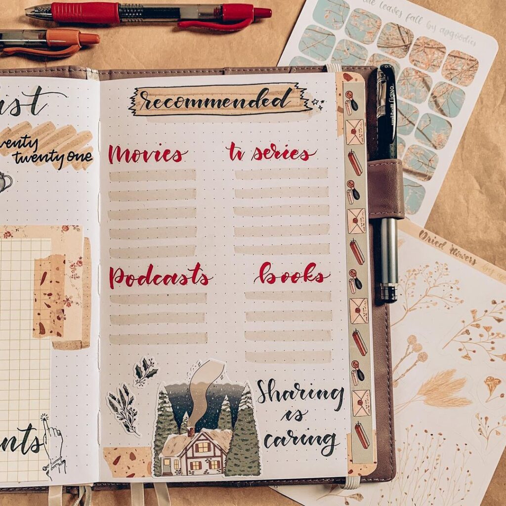 bullet journal page ideas, lists