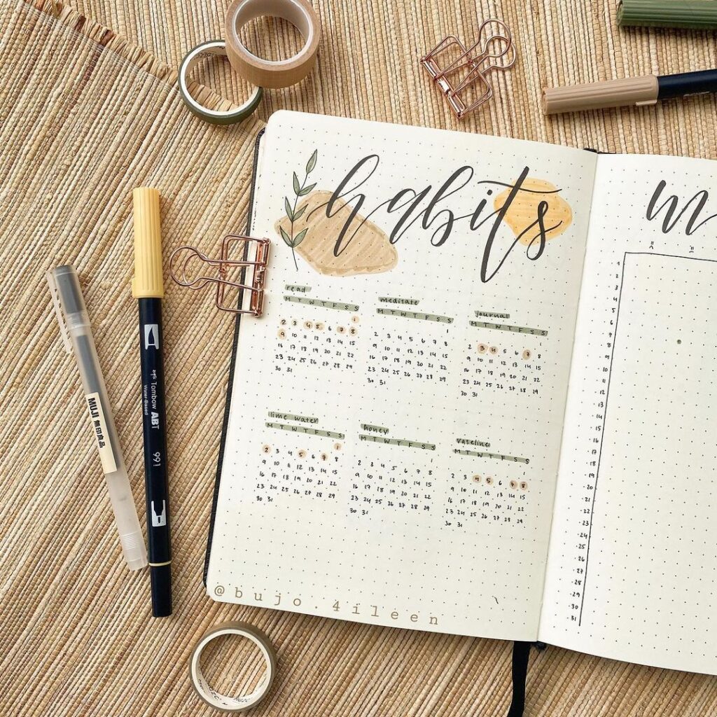 bullet journal spreads, habit tracker