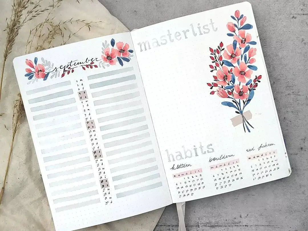 bullet journal monthly spread, instagram