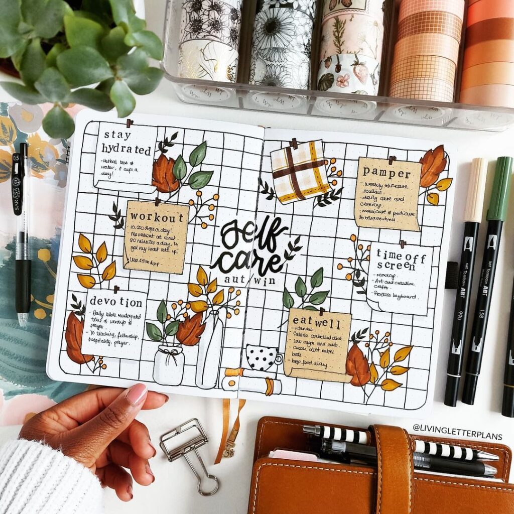 bullet journal collections, self care