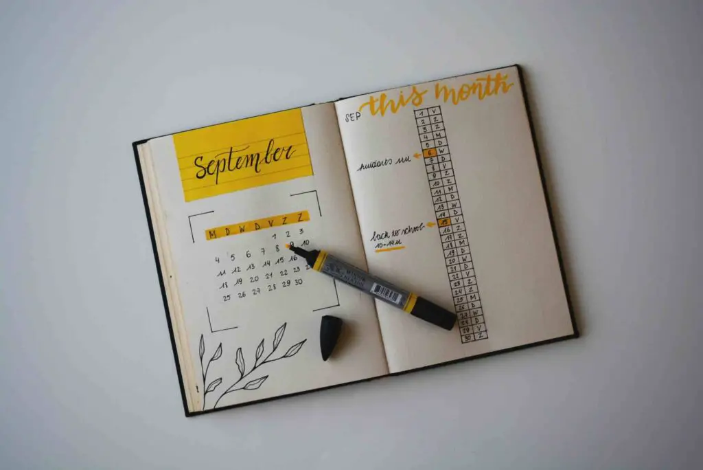 bullet journal monthly spread