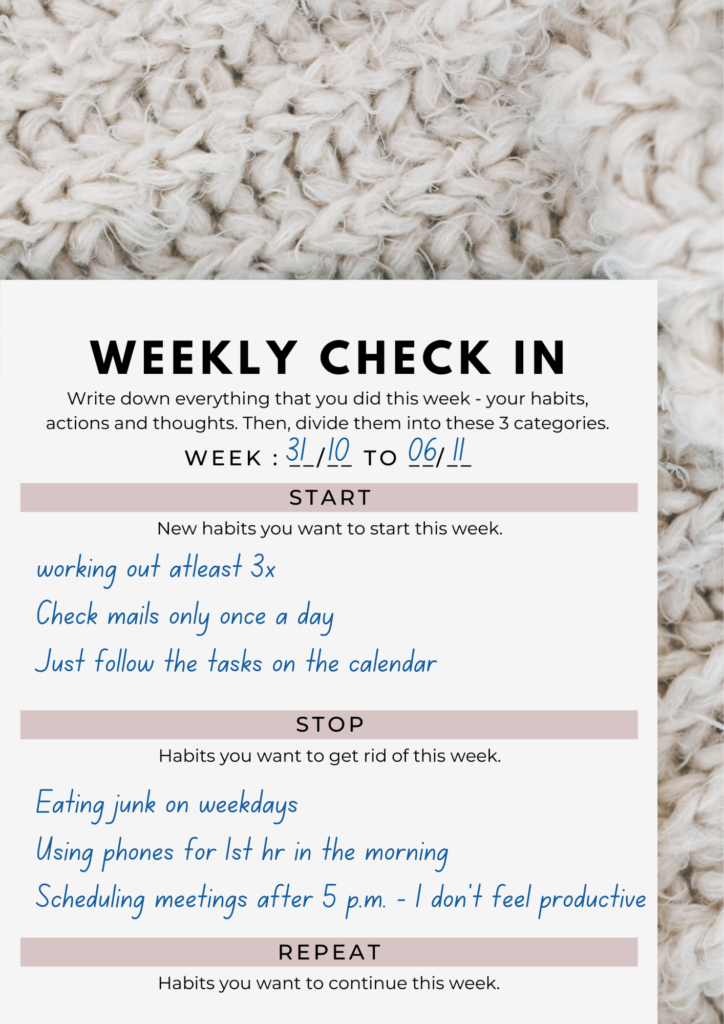 weekly check in, things to do to stay organized